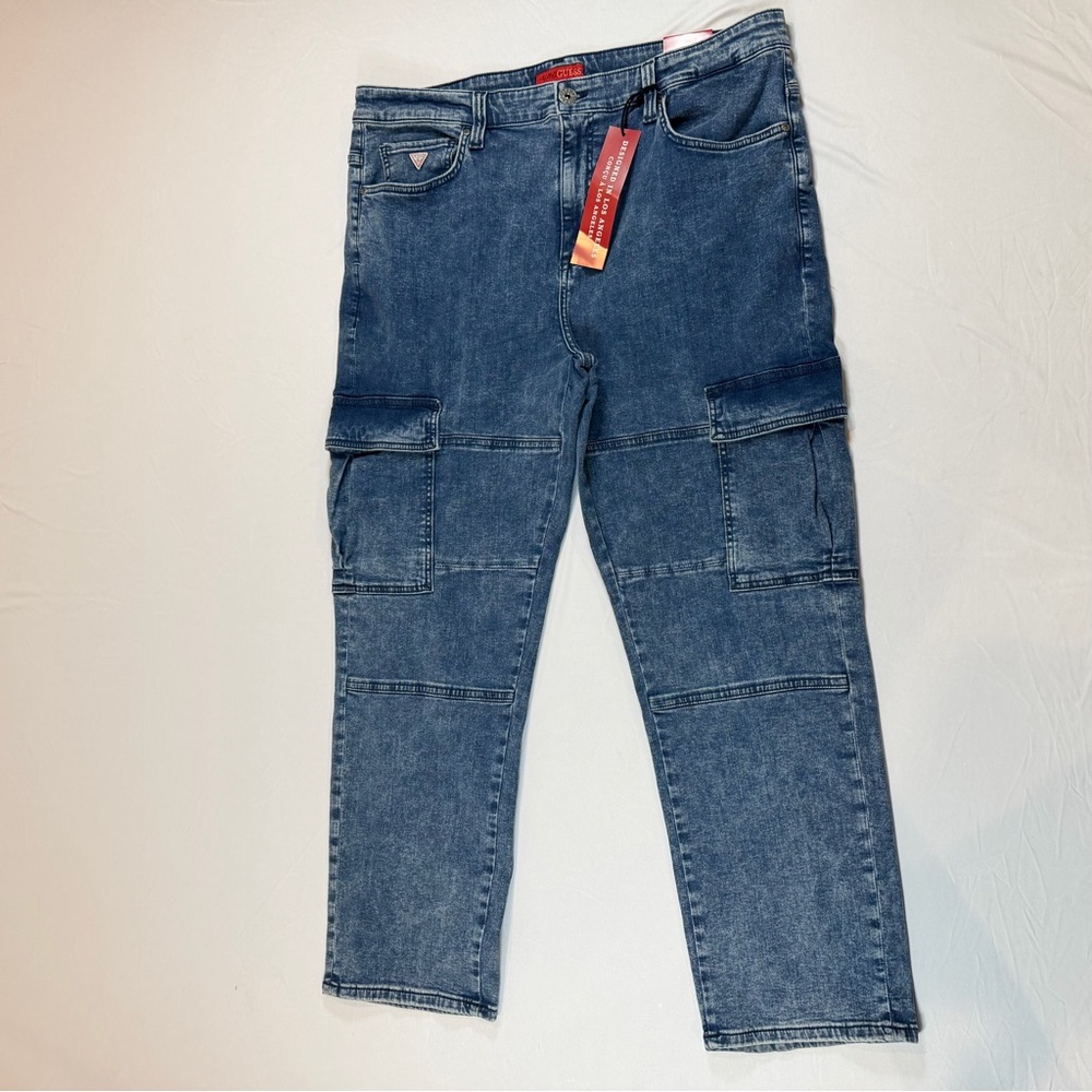 Guess Men's Relaxed Fit Blue Jeans‎ Mateo Cargo   Sz.36x30